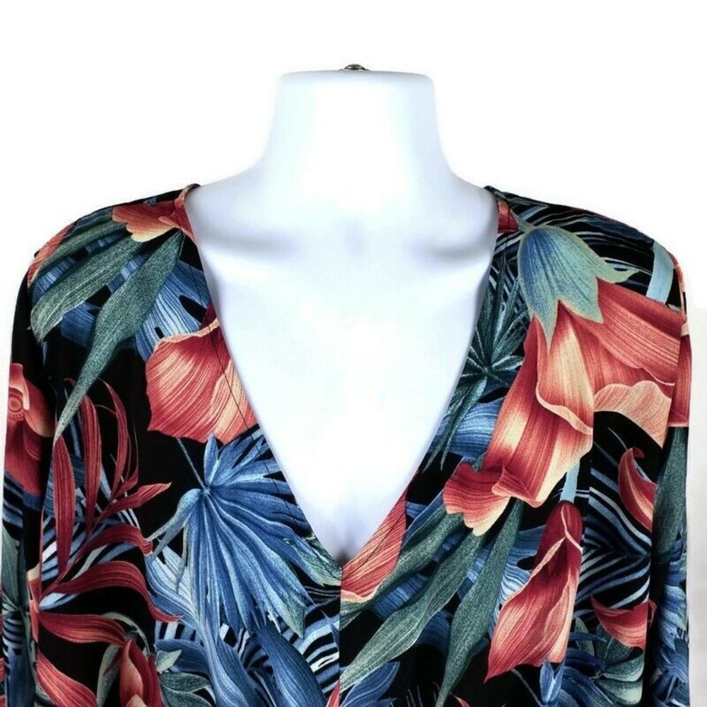 ODDY Tropical Floral Ruffle Bell Sleeve V Neck Blouse Multicolor Plus 3X NWOT - Picture 3 of 12